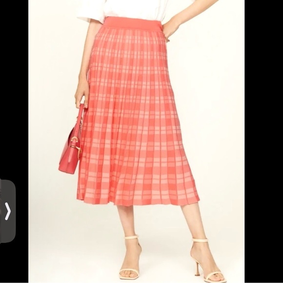 Kate Spade New York Pink Peach and Coral Plaid Pleated Accordion Skirt - Picture 1 of 8